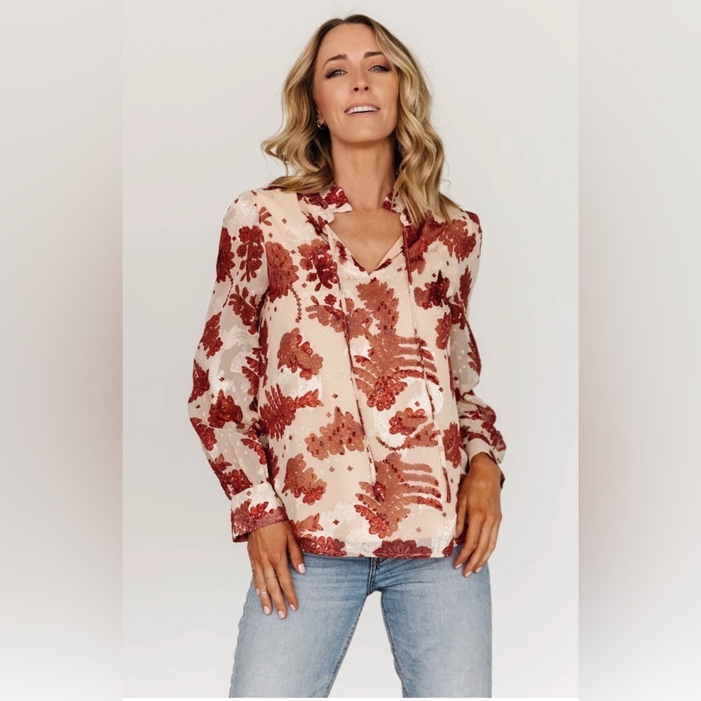 POLAGRAM Charlotte Tie Chiffon Boho Blouse Size Large